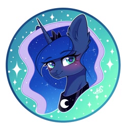 Size: 1219x1209 | Tagged: safe, artist:arllistar, princess luna, alicorn, pony, g4, bust, circle background, cute, ear fluff, female, gradient background, looking at you, lunabetes, mare, solo