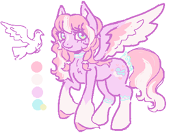 Size: 452x357 | Tagged: safe, artist:junniepiepoopop, oc, oc only, oc:angel dove, pegasus, pony, blue eyes, chest fluff, clothes, coat markings, color palette, colored hooves, colored pinnae, colored wings, colored wingtips, curly mane, curly tail, eye clipping through hair, eyebrows, eyebrows visible through hair, eyelashes, female, frilly socks, long mane, long socks, long tail, looking back, mare, multicolored wings, pegasus oc, pink mane, pink tail, purple coat, raffle, raised hoof, simple background, smiling, socks, socks (coat markings), solo, spread wings, standing, tail, tied mane, tied tail, two toned mane, two toned tail, unshorn fetlocks, white background, wings