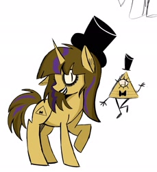 Size: 1872x2048 | Tagged: safe, artist:billtism, pony, unicorn, bill cipher, bowtie, female, gravity falls, hat, horn, mare, ponified, rule 63, self paradox, self ponidox, simple background, slit pupils, top hat, white background