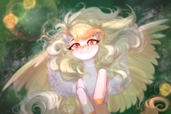 Size: 3300x2200 | Tagged: safe, artist:sparkling_light, oc, pegasus, pony, countershading, crepuscular rays, female, looking at you, nymphaea, partially submerged, river, smiling, smiling at you, spread wings, sunlight, swimming, water, wet, wings