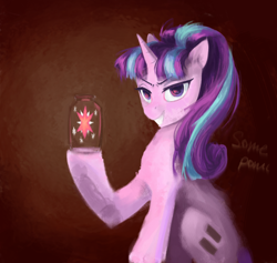 Size: 3000x2849 | Tagged: safe, artist:some_ponu, starlight glimmer, pony, unicorn, evil grin, female, furrowed brow, grin, horn, jar, looking at you, mare, s5 starlight, smiling, smiling at you, solo, twilight sparkle's cutie mark