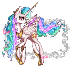 Size: 3000x3000 | Tagged: safe, artist:toxikil, princess celestia, alicorn, pony, g4, armor, ear piercing, earring, fire, gold, horn, horn ring, jewelry, nose piercing, nose ring, piercing, raised hoof, ring, shiny, shiny mane, simple background, solo, sun, wingding eyes, wings