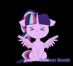 Size: 540x487 | Tagged: safe, artist:brilliantmonth, oc, alicorn, 2017, black background, eyes closed, female, floppy ears, frown, magical lesbian spawn, offspring, parent:starlight glimmer, parent:twilight sparkle, parents:twistarlight, simple background, sitting, solo