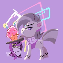 Size: 544x544 | Tagged: safe, artist:soleildiddle, octavio pie, alligator, earth pony, pony, g4.5, clothes, duo, lavender background, male, simple background, stallion
