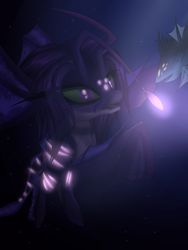 Size: 3000x4000 | Tagged: safe, artist:kirov, oc, oc only, oc:nersense, angler fish, fish, original species, pony, shark, shark pony, bioluminescent, bubble, crepuscular rays, digital art, dorsal fin, eyelashes, fangs, female, filly, fin, fins, fish tail, floppy ears, flowing mane, flowing tail, foal, glowing, hooves, hunt, luminescent, ocean, open mouth, purple eyes, purple mane, purple tail, scales, sharp teeth, solo, swimming, tail, teeth, underwater, water