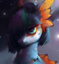 Size: 1840x2000 | Tagged: safe, artist:rvsd, oc, oc only, original species, pony, abstract background, female, hair over one eye, mare, solo