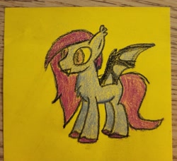 Size: 2855x2599 | Tagged: safe, artist:volk204, bat pony, simple background, solo, traditional art, yellow background