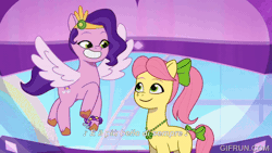 Size: 600x338 | Tagged: safe, screencap, pipp petals, posey bloom, earth pony, pegasus, g5, my little pony: tell your tale, leak, spoiler:g5, spoiler:my little pony: tell your tale, spoiler:tyts02e13, italian, p + p = bffs, subtitles