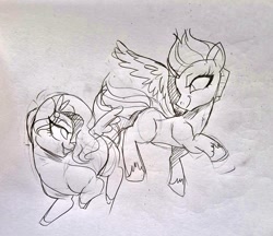 Size: 1024x886 | Tagged: safe, artist:jully-park, pipp petals, zipp storm, pegasus, pony, g5, duo, duo female, female, mare, royal sisters (g5), siblings, sisters, traditional art