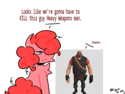 Size: 3072x2304 | Tagged: safe, artist:notpersonthing, pinkie pie, earth pony, human, pony, heavy (tf2), solo, team fortress 2