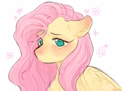 Size: 2048x1539 | Tagged: safe, artist:m4ycrowave, fluttershy, pegasus, pony, g4, abstract background, blushing, female, mare, solo