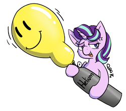 Size: 948x834 | Tagged: safe, artist:ponballoon, starlight glimmer, pony, unicorn, g4, balloon, helium tank, horn, inflating, simple background, solo, transparent background
