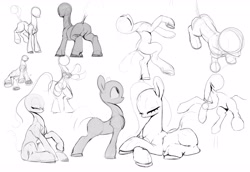 Size: 4096x2818 | Tagged: safe, artist:winpuss, oc, oc only, earth pony, pony, black and white, butt, female, glasses, grayscale, lying down, mare, monochrome, plot, prone, simple background, sitting, sketch, sketch dump, solo, white background