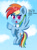 Size: 2000x2700 | Tagged: safe, artist:scandianon, rainbow dash, pegasus, pony, g4, cocked eyebrow, female, flying, goggles, happy, implied anon, looking at you, mare, open mouth, open smile, outdoors, raised hoof, sky, smiling, solo, spread wings, talking to viewer, wings