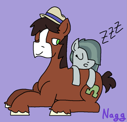 Size: 823x791 | Tagged: safe, artist:naggfruit, marble pie, trouble shoes, crack shipping, duo, duo male and female, female, looking at someone, male, marbleshoes, onomatopoeia, shipping, simple background, sleeping, snoring, sound effects, straight, zzz