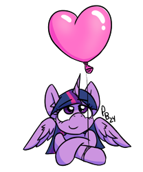 Size: 570x684 | Tagged: safe, artist:ponballoon, twilight sparkle, alicorn, balloon, front view, heart, heart balloon, looking up, lying down, simple background, solo, transparent background, twilight sparkle (alicorn)