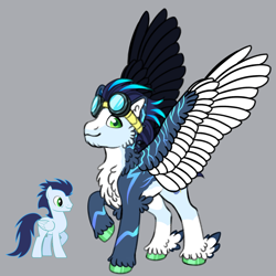 Size: 1280x1280 | Tagged: safe, artist:malinraf1615, soarin', pony, alternate design, goggles, gray background, simple background, solo