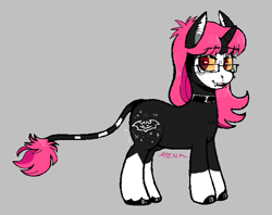 Size: 635x502 | Tagged: safe, artist:dsstoner, oc, oc only, pony, undead, unicorn, vampire, vampony, blood, choker, fangs, female, glasses, gray background, horn, leonine tail, mare, nosebleed, simple background, solo, tail