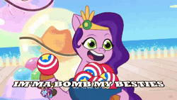 Size: 1920x1080 | Tagged: safe, edit, edited screencap, screencap, pipp petals, posey bloom, earth pony, pegasus, g5, my little pony: tell your tale, p + p = bffs, leak, spoiler:g5, spoiler:my little pony: tell your tale, spoiler:tyts02e13, animated, bomb, explosion, meme, subtitles, weapon