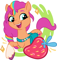 Size: 3000x3146 | Tagged: safe, artist:cloudy glow, sunny starscout, earth pony, pony, g5, food, fruit, simple background, solo, strawberry, transparent background