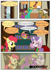Size: 2700x3713 | Tagged: safe, apple bloom, scootaloo, sweetie belle, breezie, pegasus, pony, unicorn, comic:bleeding hearts, g4, comic, horn, jojo's bizarre adventure, meme, to be continued, to be continued (meme)