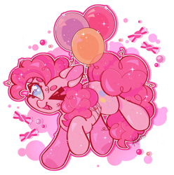 Size: 828x835 | Tagged: safe, artist:browniiponii, pinkie pie, earth pony, pony, g4, balloon, chibi, female, floating, simple background, solo, then watch her balloons lift her up to the sky, transparent background