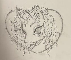 Size: 1001x852 | Tagged: safe, artist:lesboin, rarity, pony, unicorn, g4, alternate hairstyle, horn, pencil drawing, solo, traditional art