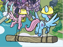 Size: 564x421 | Tagged: safe, artist:tony fleecs, idw, official comic, pegasus, pony, g4, spoiler:comic, spoiler:comicfeatsoffriendship01, clothes, comic, hard hat, hat, male, mountain skies, school of friendship, stallion, tree fall