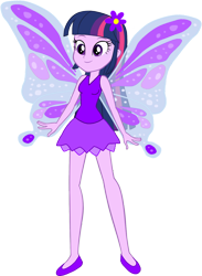 Size: 1158x1579 | Tagged: safe, artist:invisibleink, artist:tylerajohnson352, twilight sparkle, fairy, equestria girls, g4, bare shoulders, beautiful, clothes, cute, dress, fairy wings, flower, flower in hair, simple background, sleeveless, solo, transparent background, wings