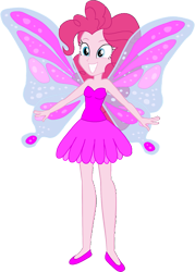 Size: 1157x1615 | Tagged: safe, artist:invisibleink, artist:tylerajohnson352, pinkie pie, fairy, equestria girls, g4, bare shoulders, beautiful, clothes, cute, dress, fairy wings, simple background, sleeveless, solo, transparent background, wings