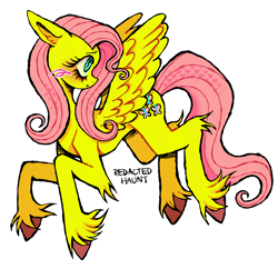 Size: 2000x1937 | Tagged: safe, artist:redactedhaunt, fluttershy, pegasus, pony, g4, concave belly, female, hooves, lanky, leg fluff, mare, simple background, skinny, solo, tall, thin, turned head, unshorn fetlocks, white background