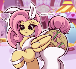 Size: 2048x1875 | Tagged: safe, alternate version, artist:artmorheart, fluttershy, pegasus, pony, g4, adorasexy, alternate hairstyle, bunny ears, bunny girl, bunny suit, butt, choker, chokershy, clothes, cuffs (clothes), cute, female, fishnet stockings, flutterbunny, flutterbutt, implied rarity, large butt, mare, puffed chest, raised hoof, sexy, smiling, socks, solo, stockings, sweat, sweatdrop, tail, tail bun, thigh highs, wide hips, wings