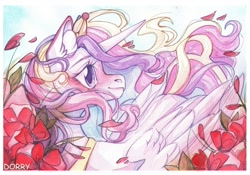 Size: 2048x1430 | Tagged: safe, artist:dorry, princess cadance, alicorn, pony, g4, flower, flower petals, solo