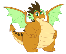 Size: 1920x1584 | Tagged: safe, artist:aleximusprime, oc, oc only, oc:alex the chubby pony, dragon, dragonified, fat, hand on belly, looking at you, male, simple background, smiling, solo, species swap, spread wings, transparent background, wings