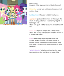 Size: 2559x3025 | Tagged: safe, artist:amateur-draw, edit, edited screencap, screencap, applejack, fluttershy, pinkie pie, rainbow dash, rarity, human, equestria girls, g4, clothes, female, humane five, implied mud, implied mud bath, implied quicksand, implied sinking, implied twilight sparkle, implied wet and messy, messing q&a, skirt, wet and messy