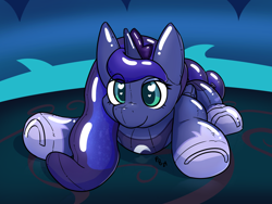 Size: 1600x1200 | Tagged: safe, artist:ponballoon, princess luna, alicorn, inflatable pony, pooltoy pony, g4, female, heart, heart eyes, indoors, inflatable, inflatable toy, lying down, pool toy, shiny, solo, wingding eyes