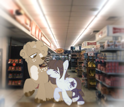 Size: 2475x2133 | Tagged: safe, artist:plinky, oc, oc only, deer, deer pony, hybrid, original species, boyfriend and girlfriend, couple, happy, original art, ponysona, shopping