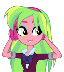 Size: 1286x1440 | Tagged: safe, edit, edited screencap, screencap, lemon zest, human, equestria girls, g4, my little pony equestria girls: friendship games, background removed, cute, headphones, looking at someone, png, simple background, smiling, solo, transparent background, zestabetes