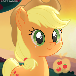 Size: 1986x1986 | Tagged: safe, artist:codenamekid, applejack, earth pony, pony, g4, afternoon, apple, apple tree, countryside, cowboy hat, cute, female, freckles, hairband, hat, highlights, jackabetes, looking at you, mare, shading, smiling, smiling at you, solo, sunset, tree