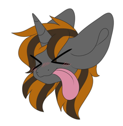 Size: 1568x1600 | Tagged: safe, oc, oc only, oc:nettle kiss, unicorn, blushing, cross-eyed, horn, male, silly, silly face, simple background, solo, stallion, tongue out, white background