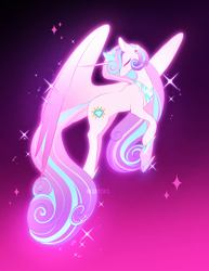 Size: 2188x2830 | Tagged: safe, artist:mix2546, princess flurry heart, alicorn, pony, g4, colored wings, eyes closed, female, gradient background, gradient wings, high res, large wings, mare, older, older flurry heart, partially open wings, signature, slender, solo, sparkles, thin, wings