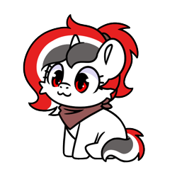 Size: 600x600 | Tagged: safe, artist:sugar morning, oc, oc only, oc:red rocket, unicorn, bandana, commission, cute, horn, ponytail, red eyes, simple background, smol, solo, transparent background, ych result