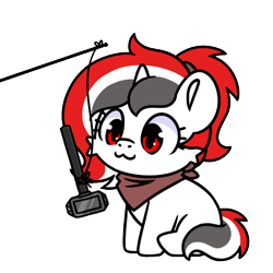 Size: 600x600 | Tagged: safe, artist:sugar morning, oc, oc only, oc:red rocket, unicorn, bandana, commission, cute, hammer, horn, red eyes, simple background, sledgehammer, smol, solo, transparent background, ych result