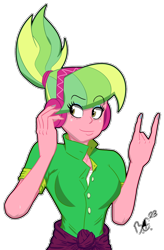 Size: 1050x1600 | Tagged: safe, artist:bonechill32, lemon zest, equestria girls, g4, devil horn (gesture), headphones, ponytail, simple background, solo, transparent background