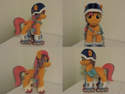 Size: 1597x1199 | Tagged: safe, artist:little-broy-peep, sunny starscout, earth pony, pony, g5, helmet, irl, photo, plushie, roller skates, rollerblades, skates, solo