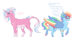 Size: 3869x1933 | Tagged: safe, artist:venommocity, clear sky, rainbow dash, pegasus, pony, g4, alternate design, blushing, colored wings, female, infidelity, lesbian, looking back, mare, multicolored wings, ship:cleardash, shipping, simple background, white background, wings