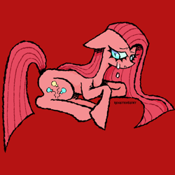 Size: 2000x2000 | Tagged: safe, artist:redactedhaunt, pinkie pie, earth pony, pony, g4, party of one, crying, pinkamena diane pie, red background, simple background, solo
