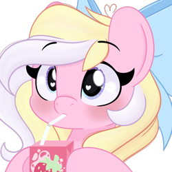 Size: 2048x2048 | Tagged: safe, artist:emberslament, oc, oc only, oc:bay breeze, pony, bow, cute, female, hair bow, heart, heart eyes, juice, juice box, mare, ocbetes, simple background, solo, transparent background, wingding eyes