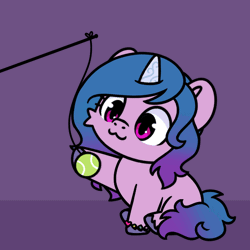 Size: 600x600 | Tagged: safe, alternate character, alternate version, artist:sugar morning, izzy moonbow, pony, unicorn, g5, :3, animated, ball, behaving like a cat, chibi, commission, commissioner:raritybro, cute, daaaaaaaaaaaw, eyes open, female, gif, horn, izzy's tennis ball, izzybetes, mare, solo, sugar morning is trying to murder us, tennis ball, that pony sure does love tennis balls, weapons-grade cute, white sclera, ych result