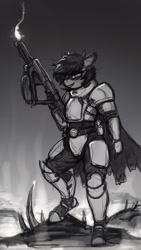 Size: 2160x3840 | Tagged: safe, artist:replica, oc, oc only, anthro, armor, gradient background, gun, solo, weapon